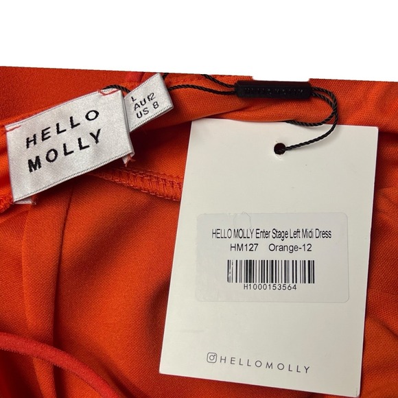 Hello‎ Molly Dress Large Orange One-Shoulder Midi Fitted Slit Padded Bust Bold - Picture 10 of 15